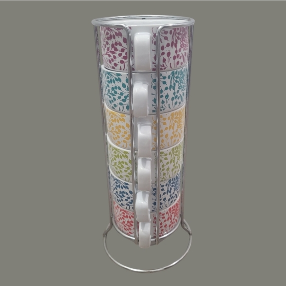 World Market Stackable Ceramic Mugs with Holder - Picture 1 of 12
